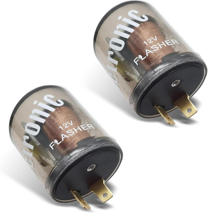 Flygun 2 Pack 12V 2-pin Electronic Relay, Turn Signal Flasher Plug, Three Prong Round Socket Kit, Incandescent Bulbs Fast Flash Universal for Most Car Models (Transparent #2) - Image 1
